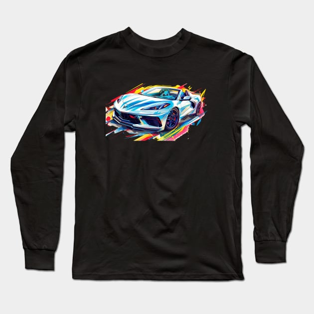 Silver Flare HTC C8 Corvette Supercar Racecar Muscle Car Hardtop Convertible Corvette C8 Color Splash Long Sleeve T-Shirt by Tees 4 Thee